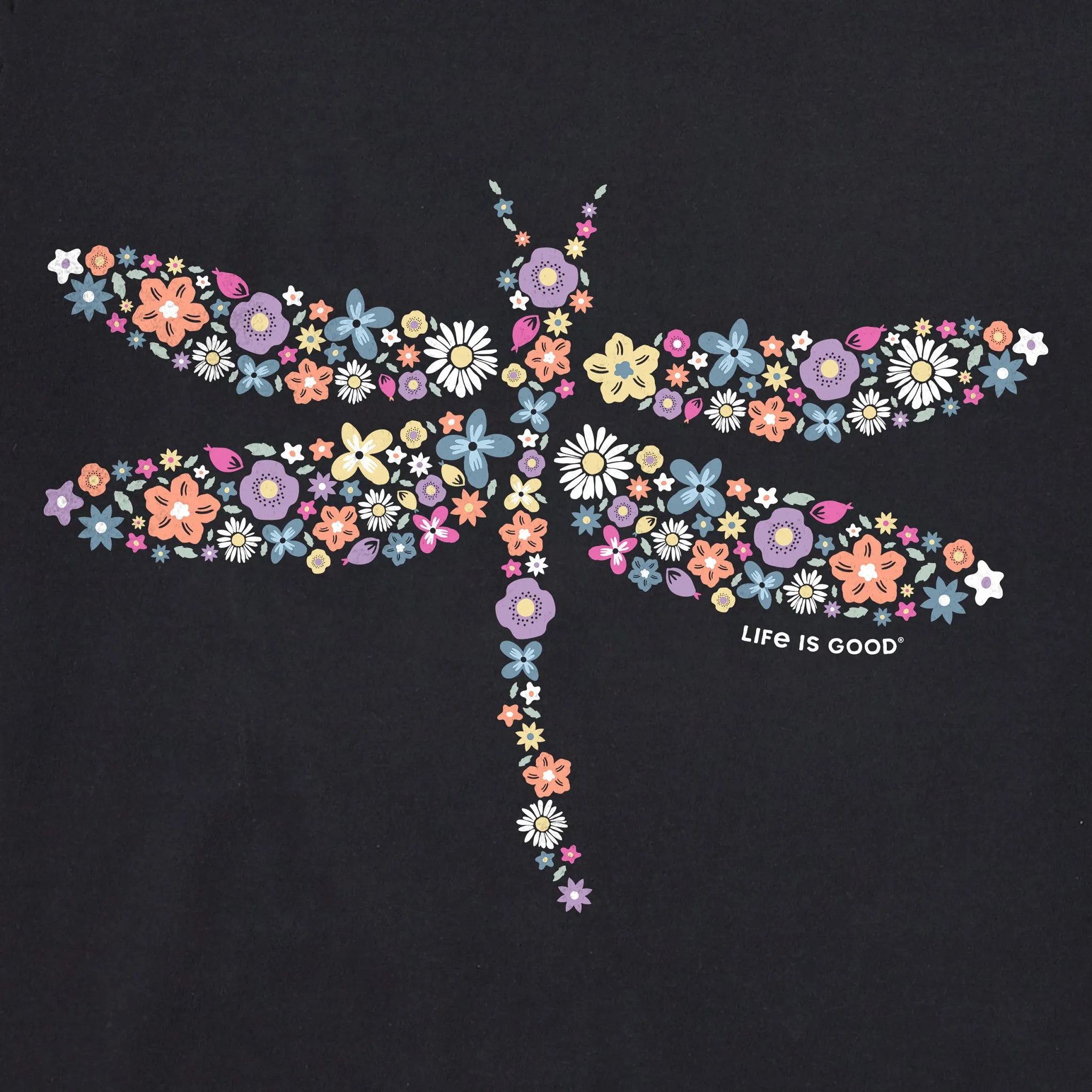 Women's Dragonfly Flowers Short Sleeve Vee Life is Good