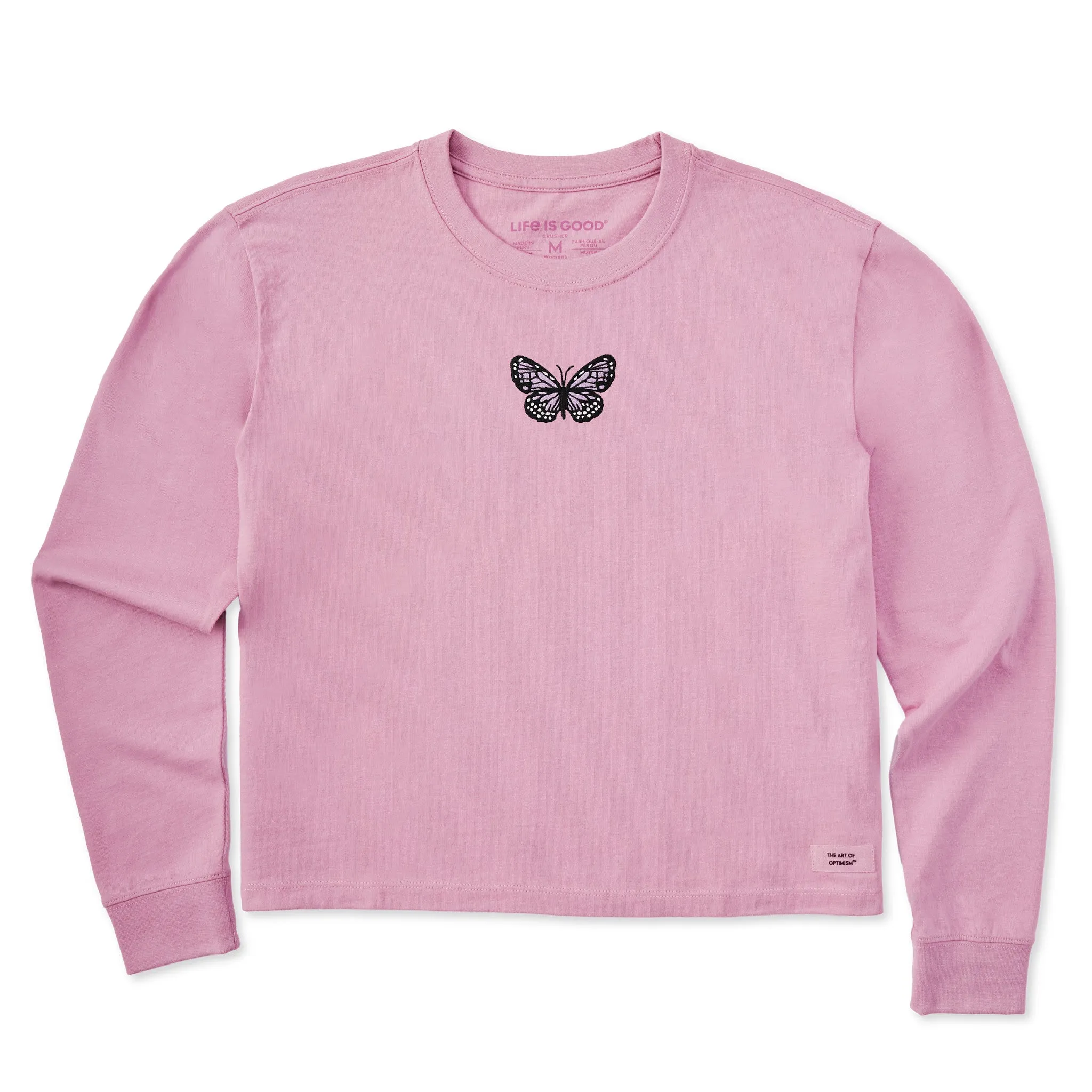 Women's Embroidered Butterfly Long Sleeve Crusher Boxy Tee Life is Good