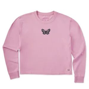 Women's Embroidered Butterfly Long Sleeve Crusher Boxy Tee Life is Good
