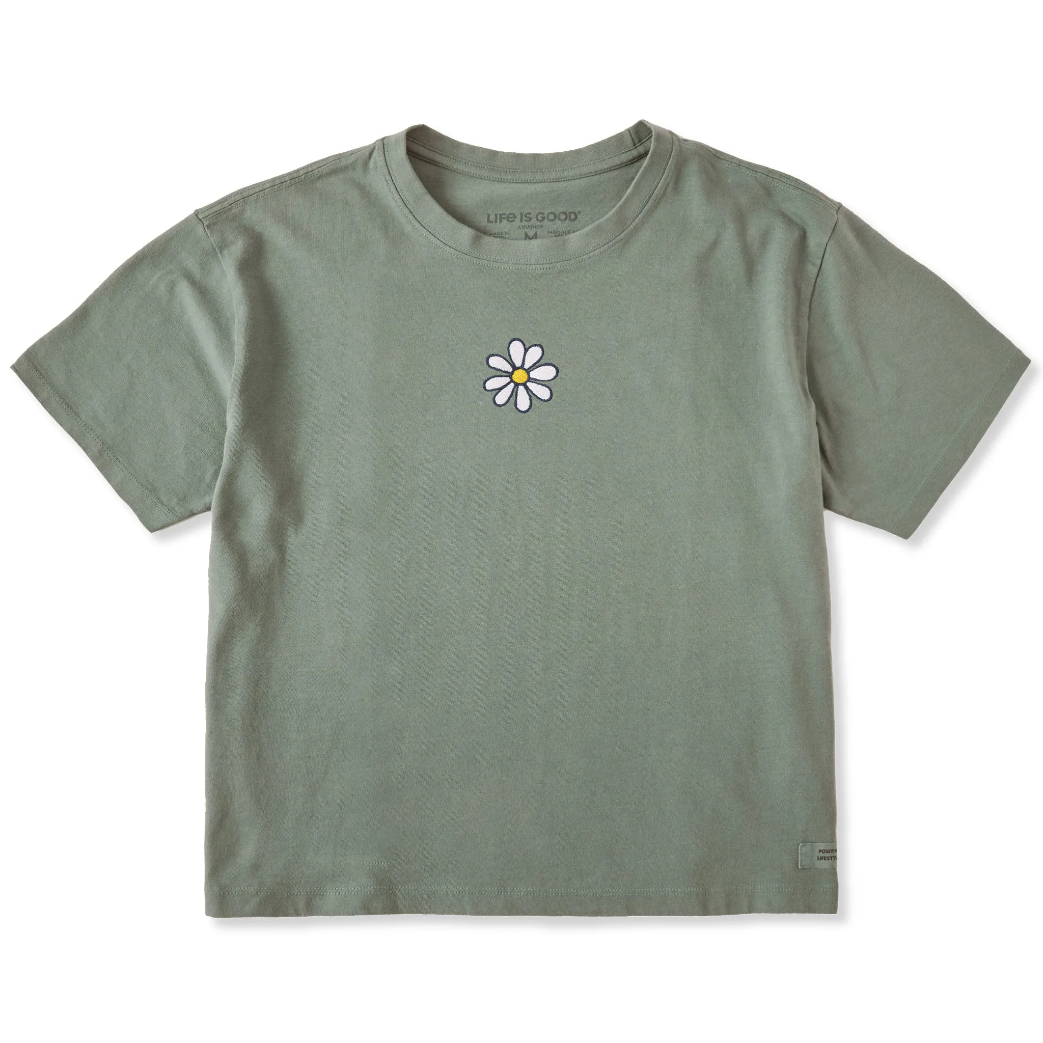 Women's Embroidered Daisy Short Sleeve Crusher Boxy Tee Life is Good