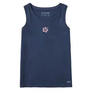 Women's Embroidered Hibiscus Crusher Tank Life is Good