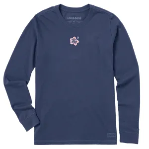 Women's Embroidered Hibiscus Long Sleeve Crusher Tee Life is Good