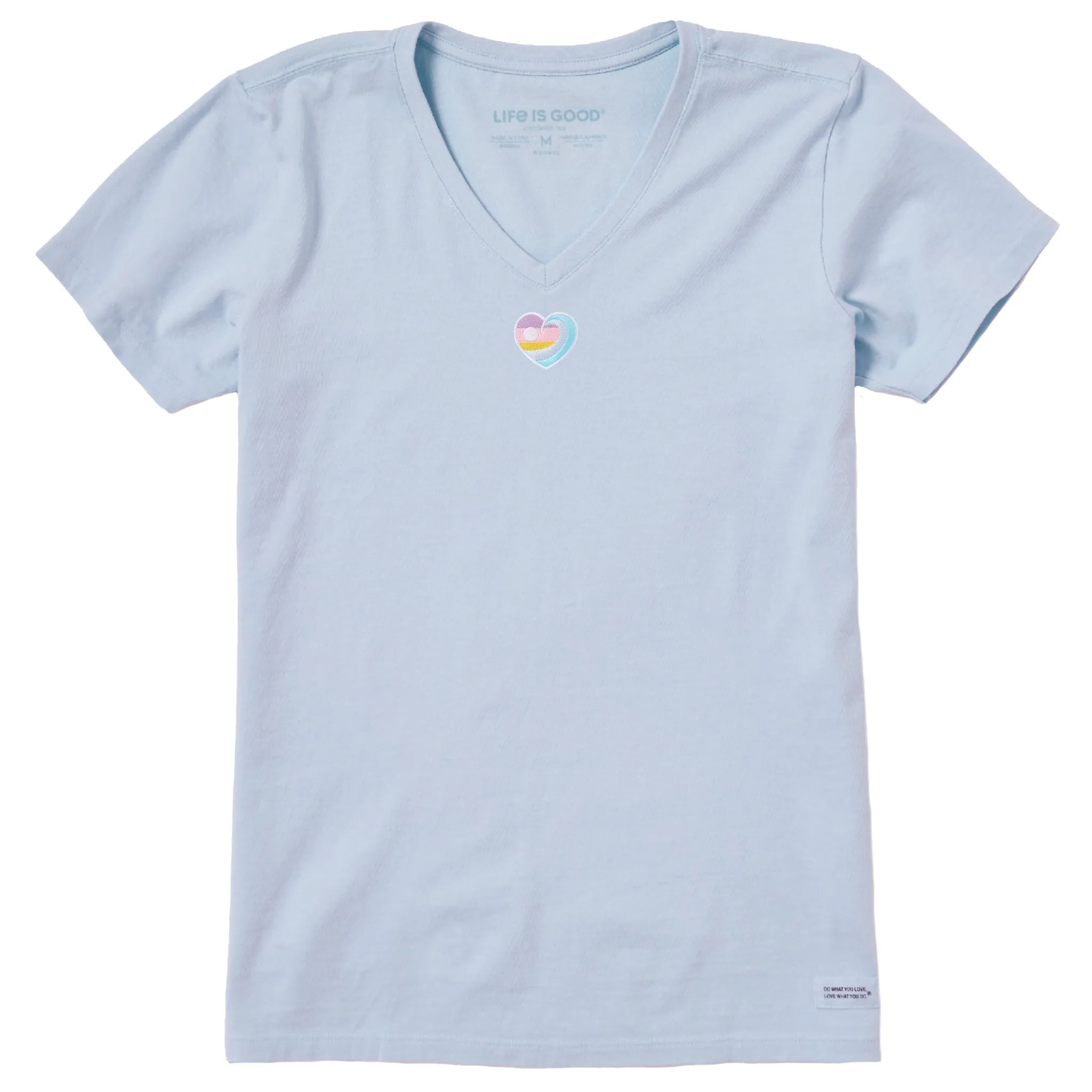 Women's Embroidered Ocean Heart Short Sleeve Crusher Vee Life is Good