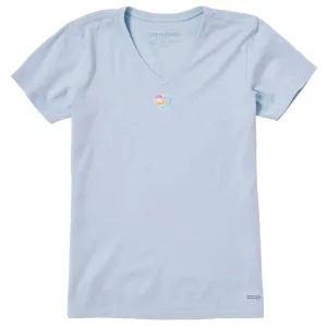 Women's Embroidered Ocean Heart Short Sleeve Crusher Vee Life is Good