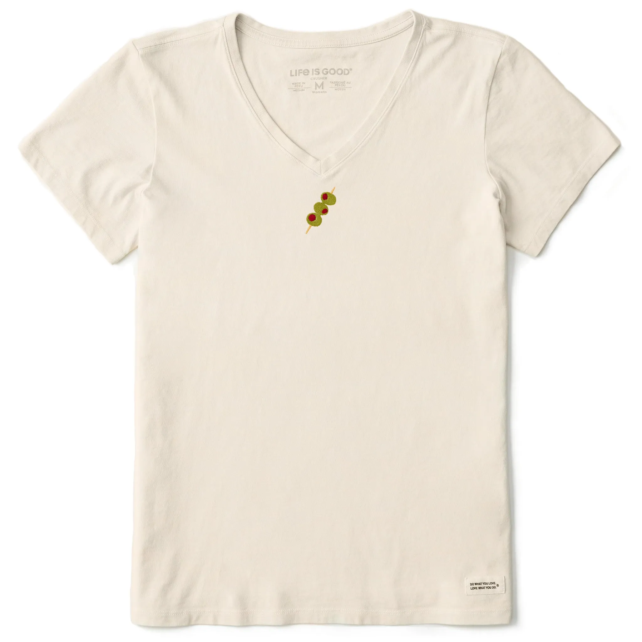 Women's Embroidered Olives Short Sleeve Crusher Vee Life is Good