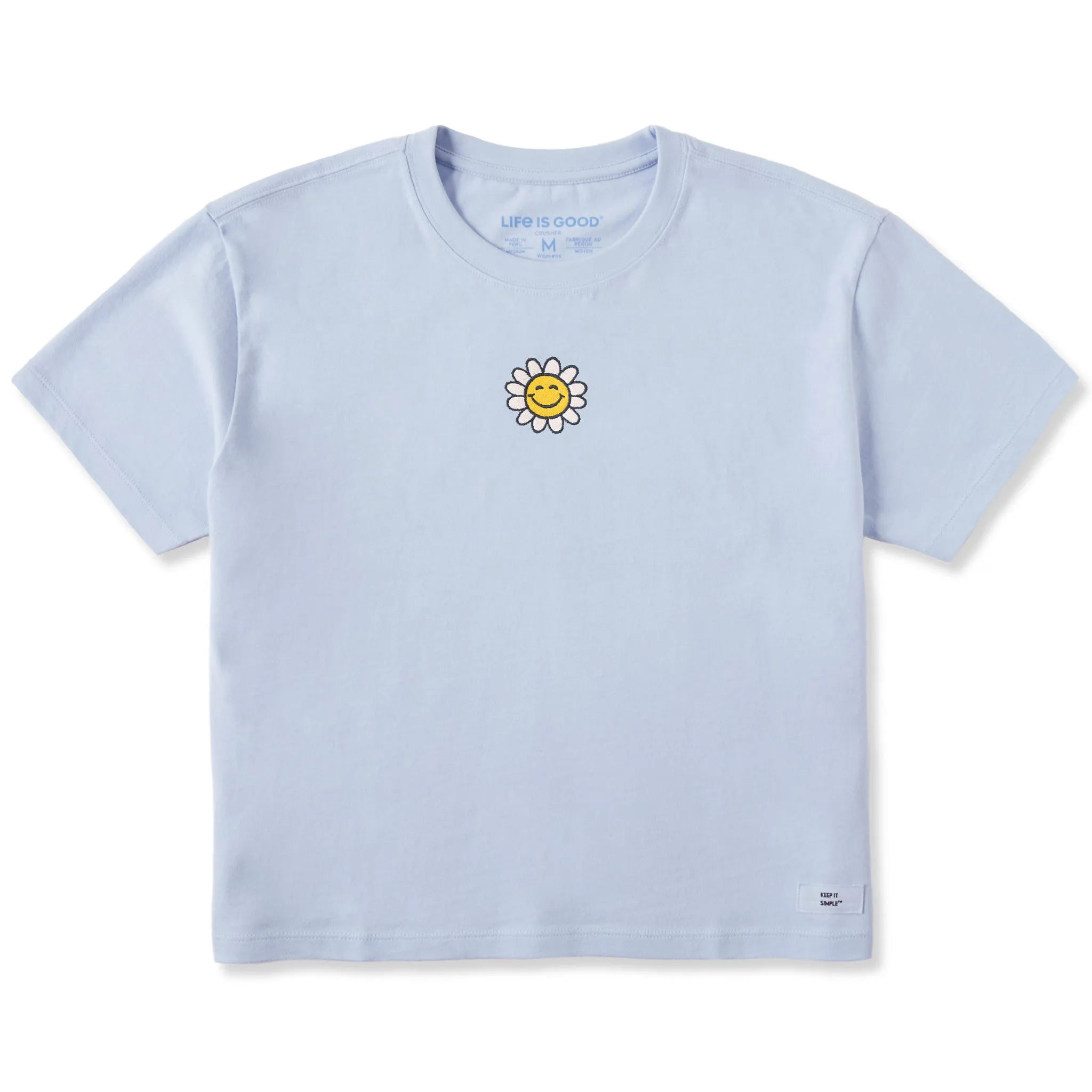 Women's Embroidered Smile Daisy Short Sleeve Crusher Boxy Tee Life is Good