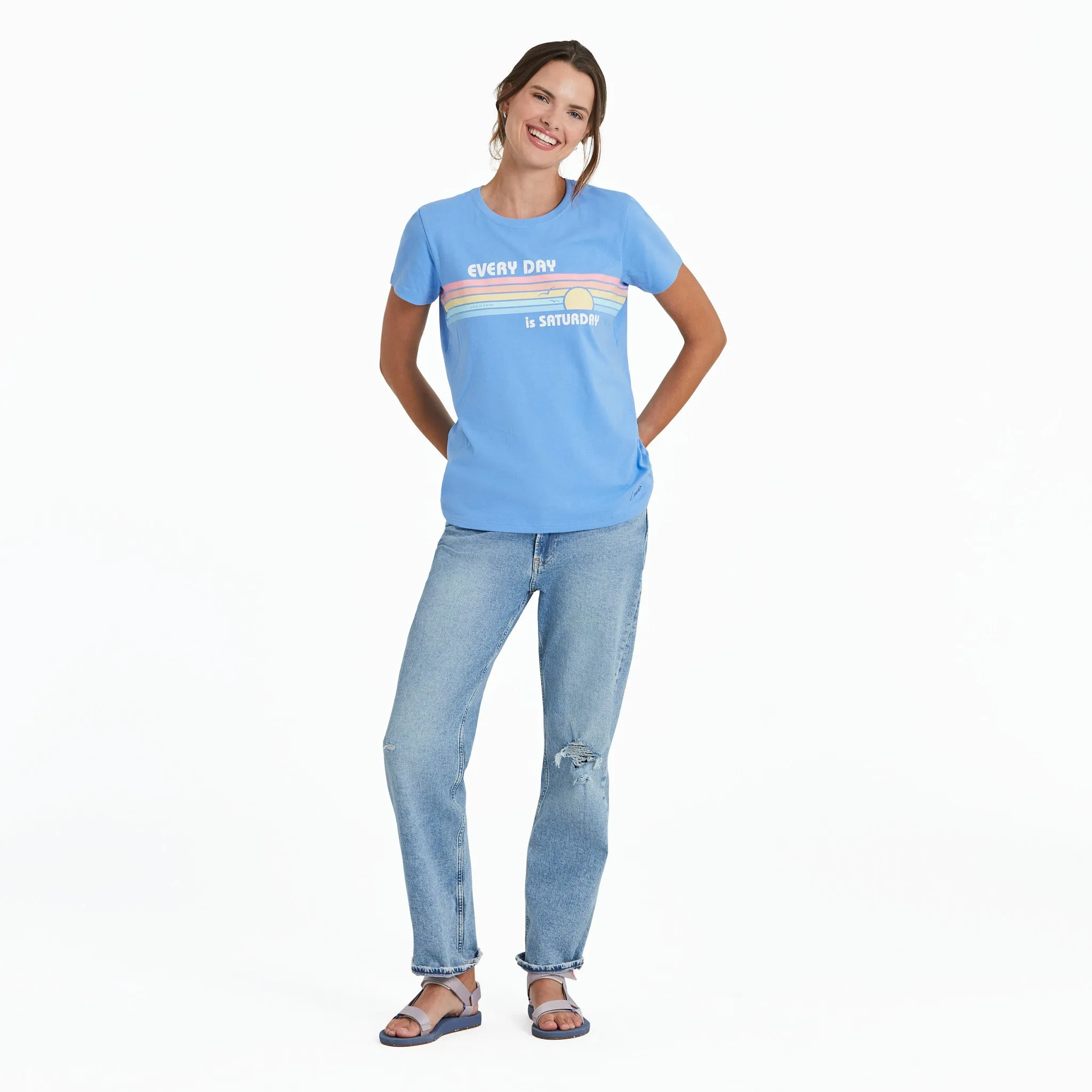 Women's Every Day is Saturday Stripes Short Sleeve Crusher Tee Life is Good