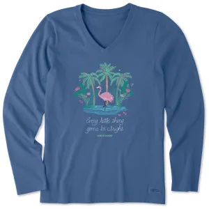 Women's Every Little Thing Flamingo Long Sleeve Crusher Vee Life is Good