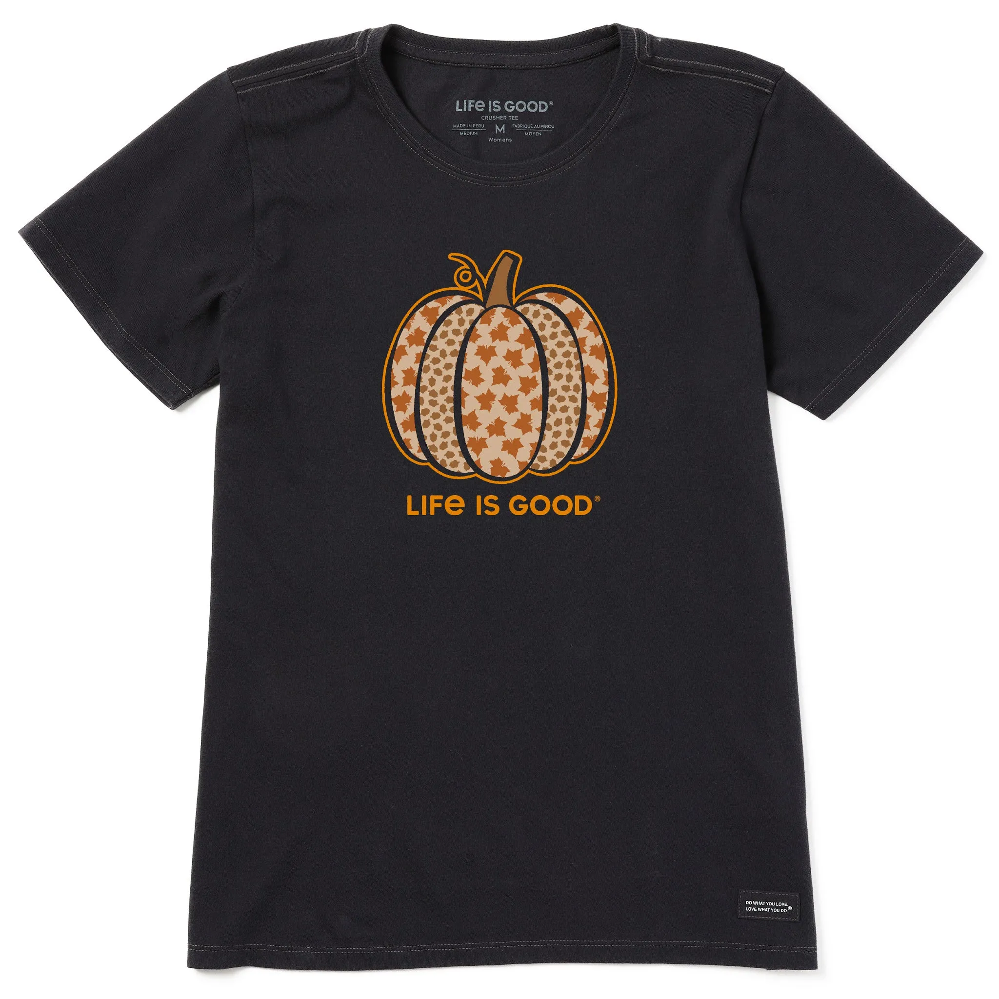 Women's Fall Pattern Pumpkin Short Sleeve Crusher Tee Life is Good