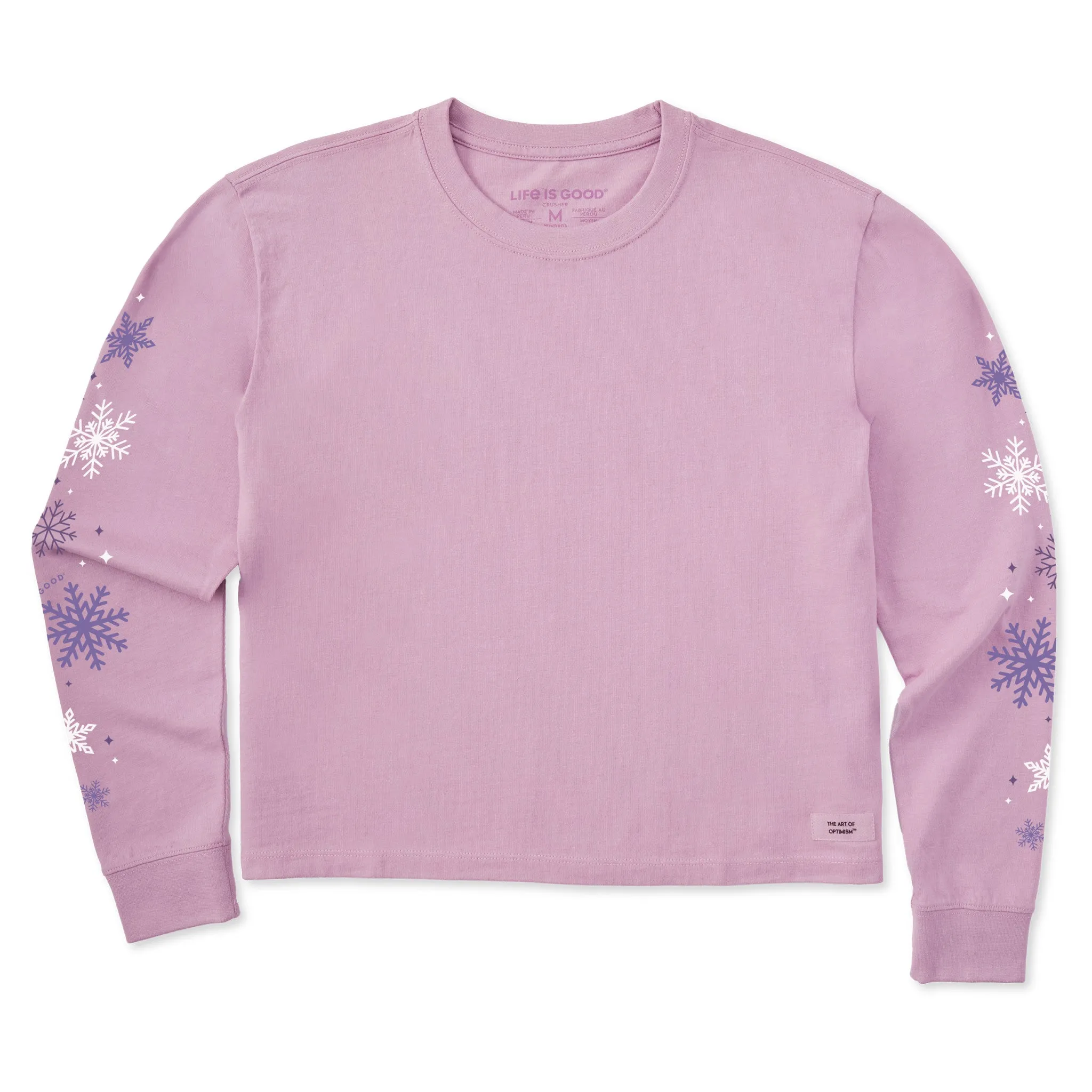 Women's Falling Snowflakes Long Sleeve Crusher Boxy Tee Life is Good