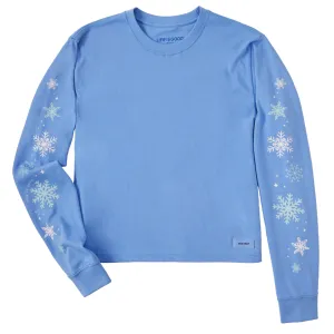 Women's Falling Snowflakes Long Sleeve Crusher Boxy Tee Life is Good