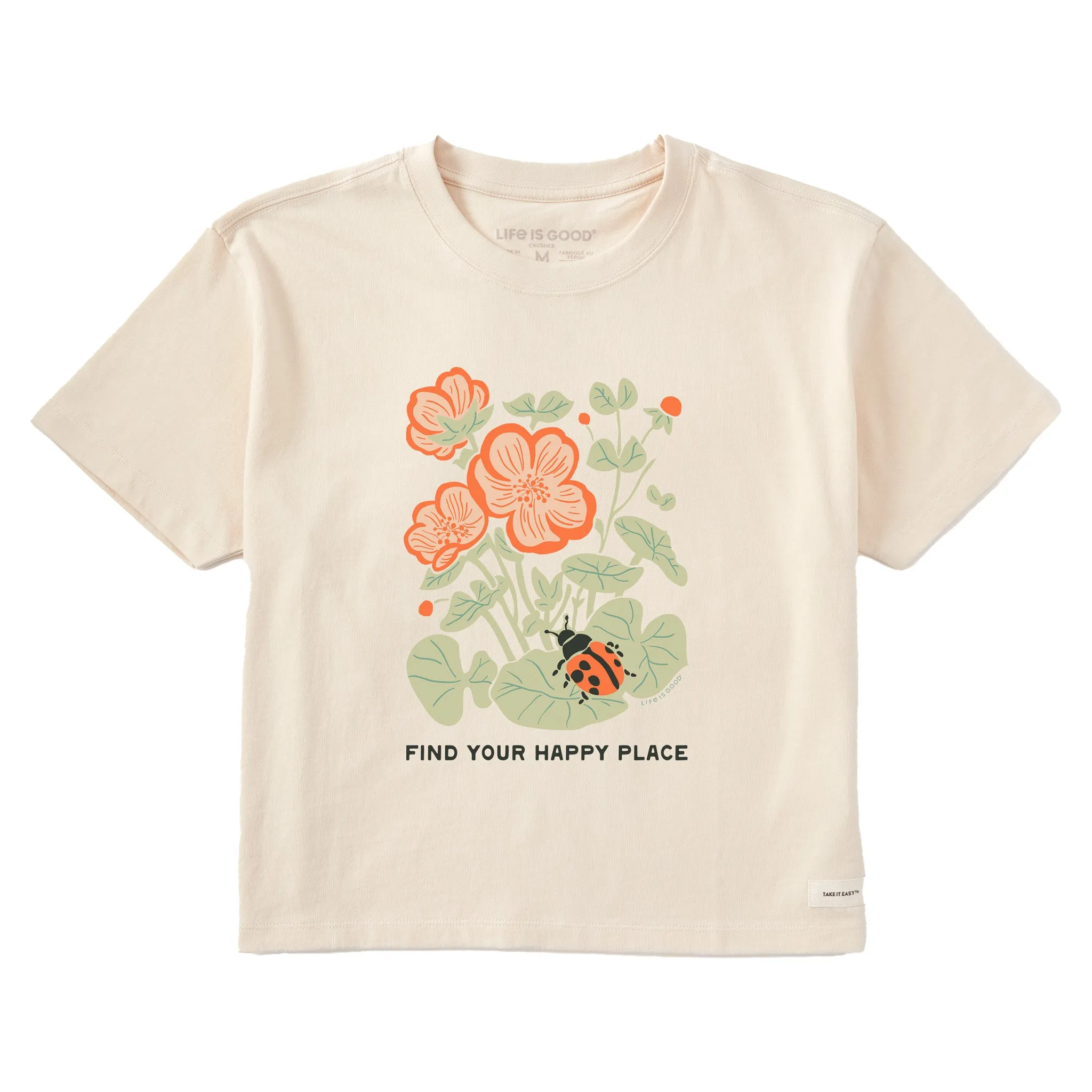 Women's Find Your Happy Place Ladybug Short Sleeve Crusher Boxy Tee Life is Good