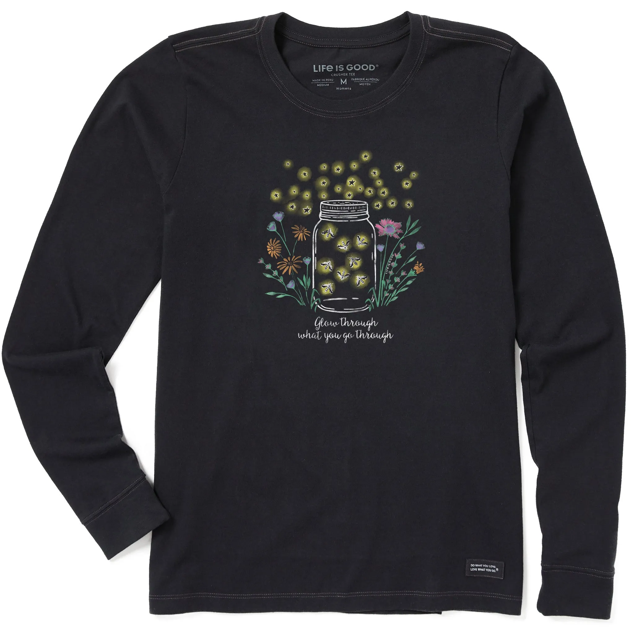 Women's Fireflies Flowers Jar Long Sleeve Crusher Tee Life is Good