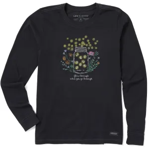 Women's Fireflies Flowers Jar Long Sleeve Crusher Tee Life is Good