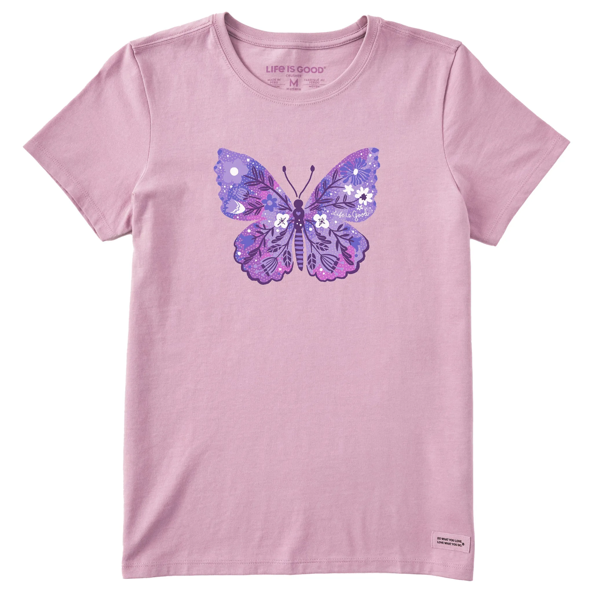 Women's Floral Butterfly Tie Dye Short Sleeve Tee Life is Good