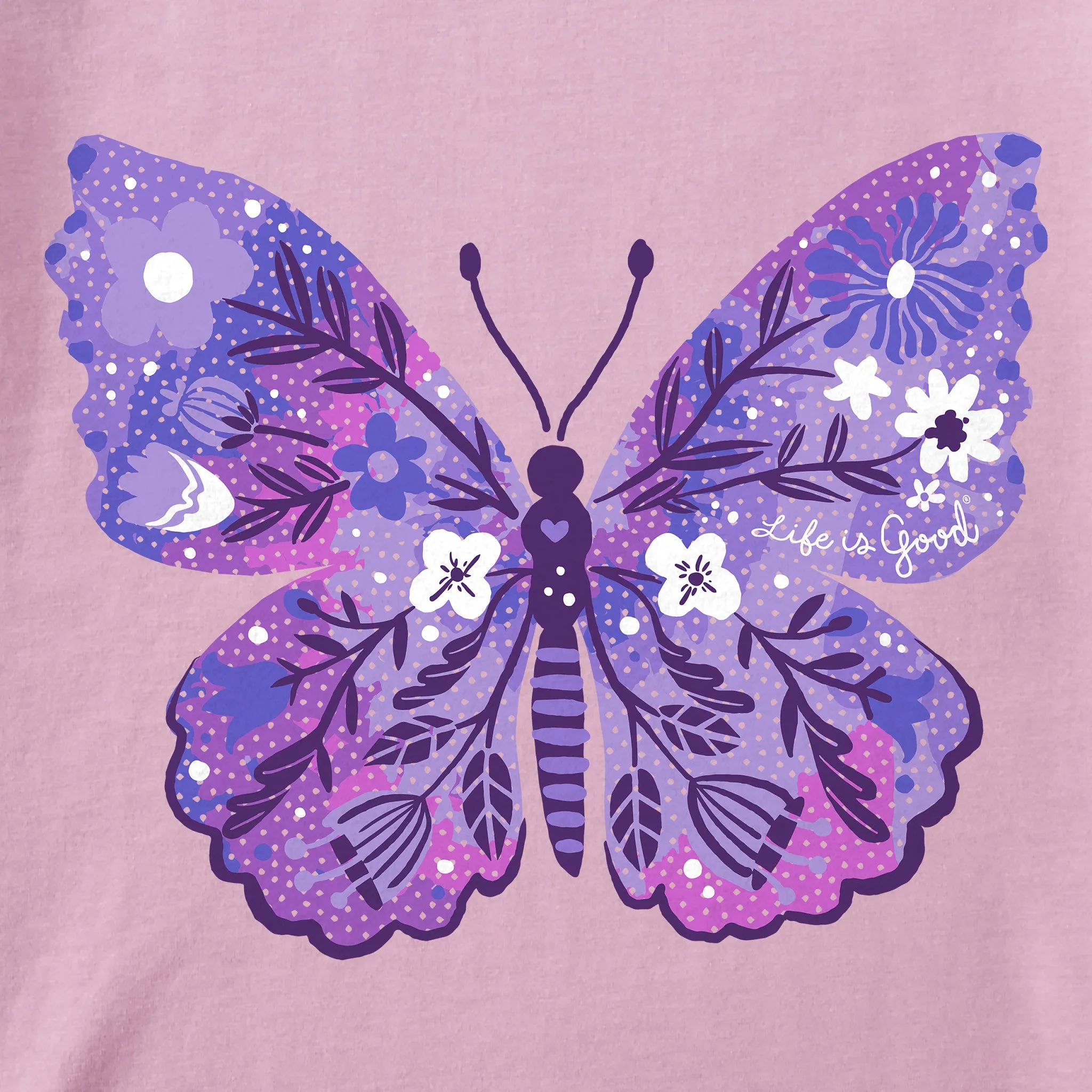 Women's Floral Butterfly Tie Dye Short Sleeve Tee Life is Good