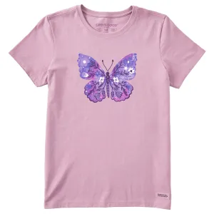 Women's Floral Butterfly Tie Dye Short Sleeve Tee Life is Good