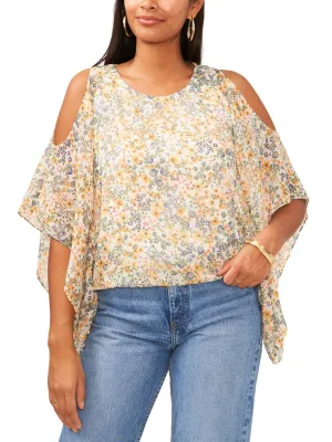 Women's Floral Printed Cold Shoulder Top,Multi