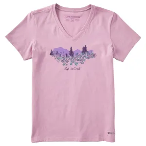 Women's Flower Garden Short Sleeve Crusher-LITE Vee Life is Good