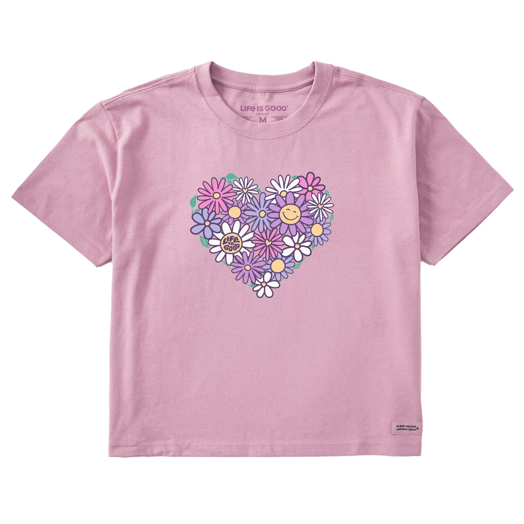 Women's Flower Heart Short Sleeve Crusher Boxy Tee Life is Good