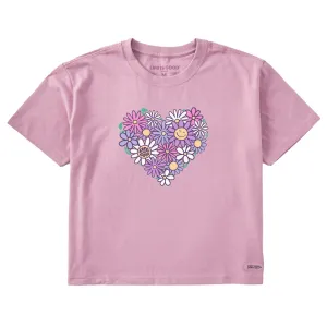 Women's Flower Heart Short Sleeve Crusher Boxy Tee Life is Good