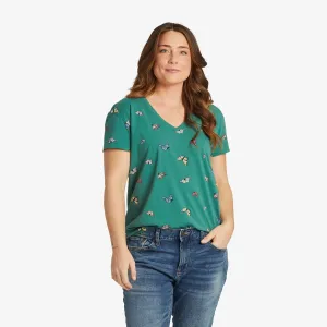 Women's Flying Butterfly Pattern Crusher-LITE Easy Vee Life is Good
