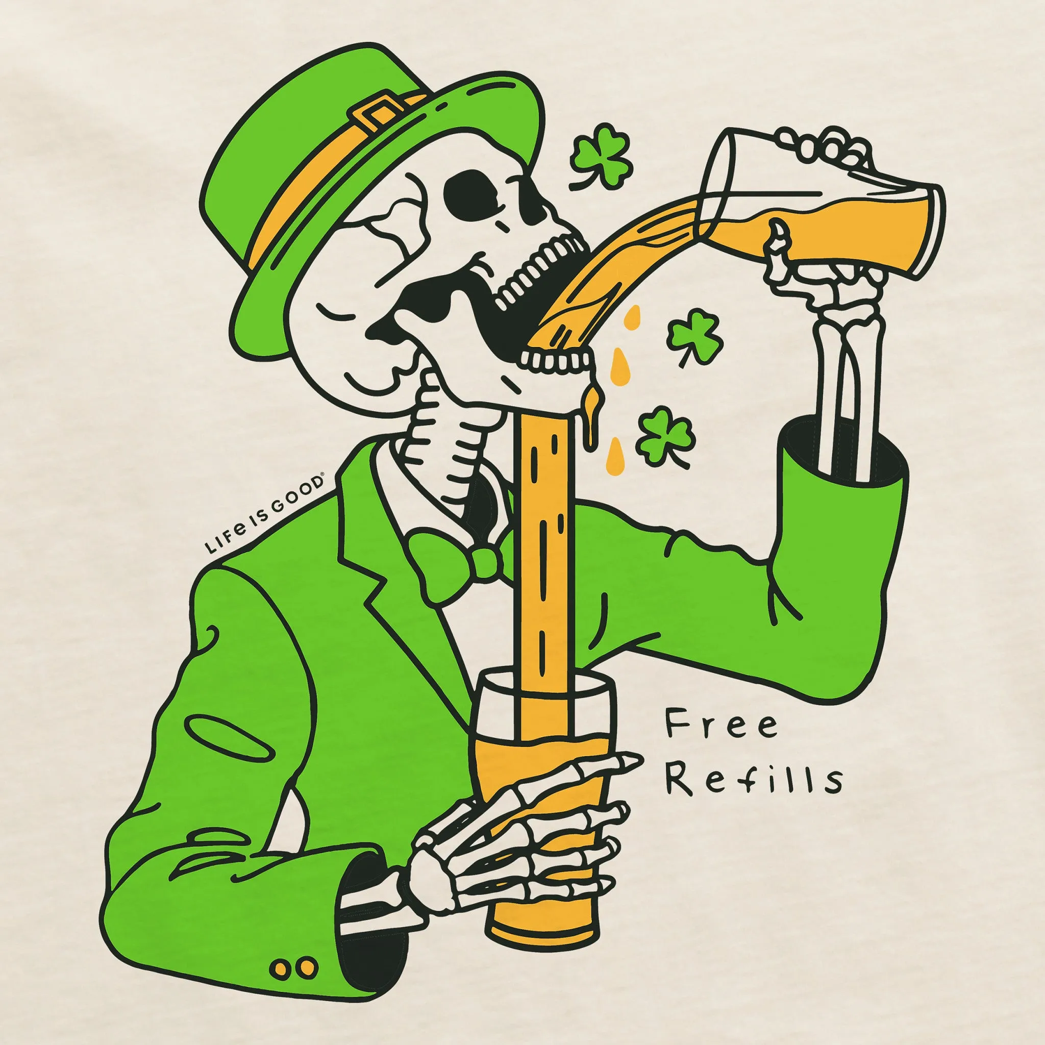 Women's Free Refills St. Patrick's Day Short Sleeve Crusher Boxy Tee Life is Good