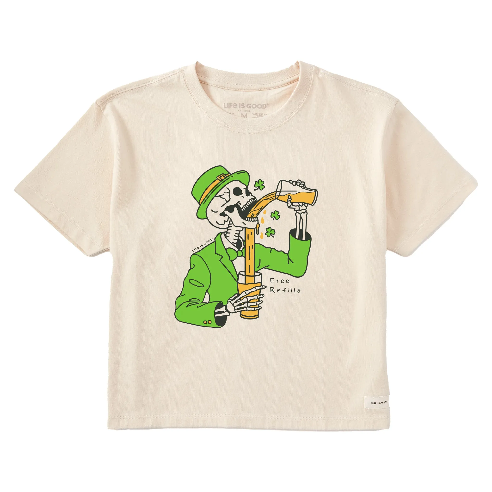 Women's Free Refills St. Patrick's Day Short Sleeve Crusher Boxy Tee Life is Good