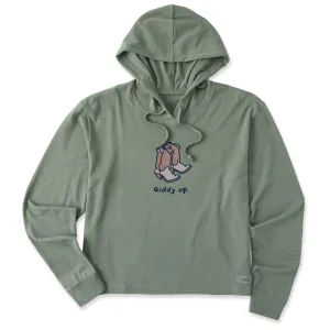 Women's Giddy Up Cowboy Boots Crusher Boxy Hoodie Life is Good