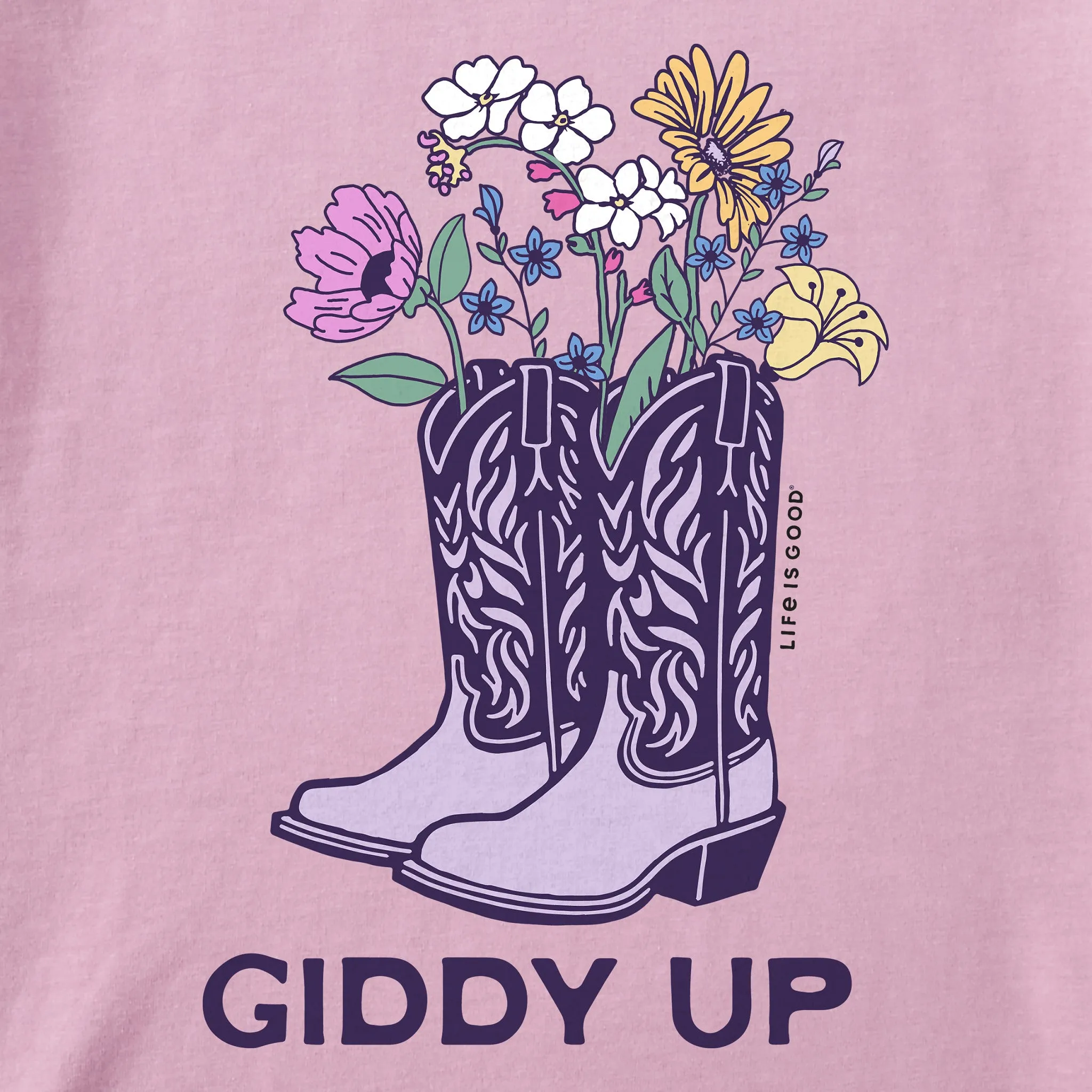 Women's Giddy Up Flower Boots Short Sleeve Tee Life is Good