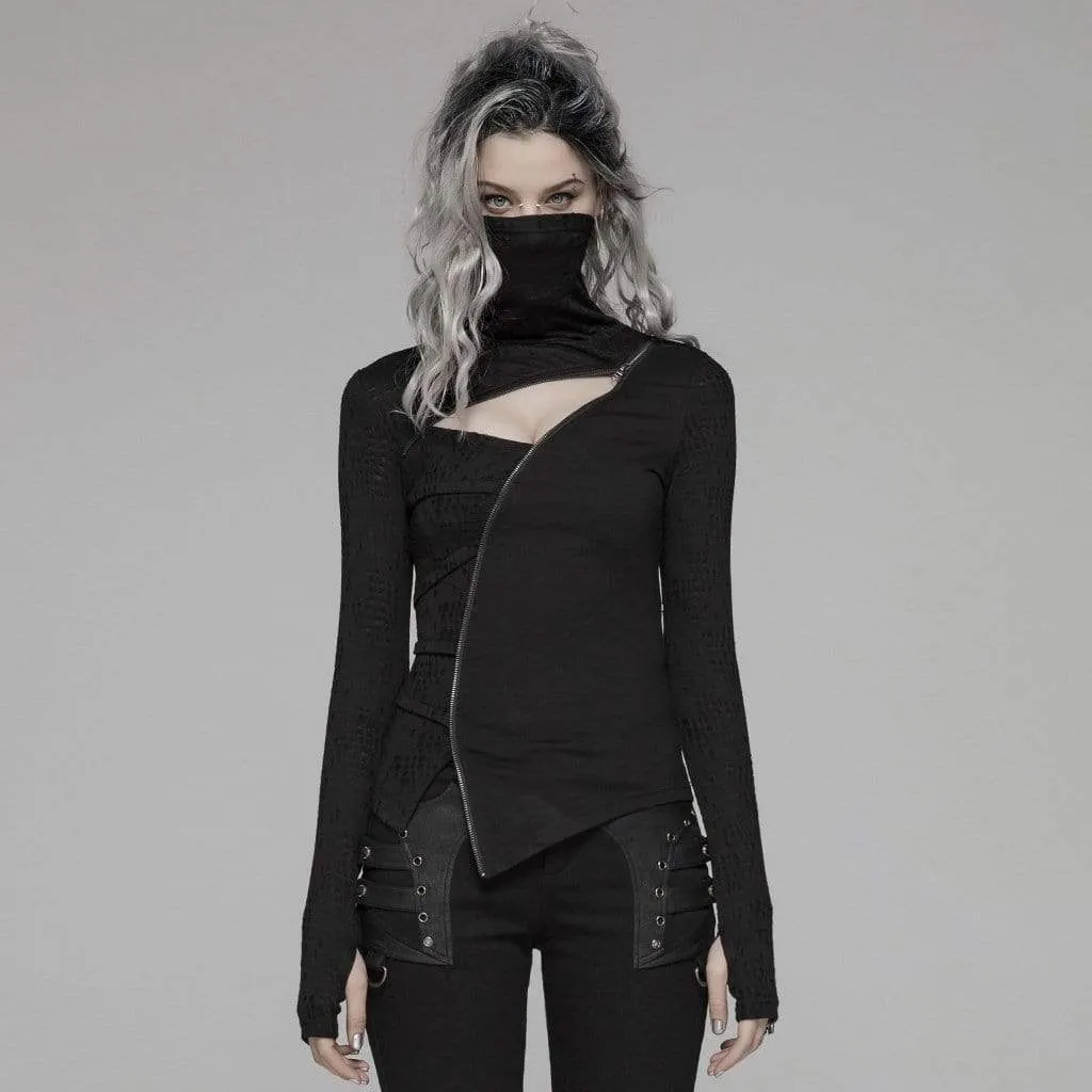Women's Goth Turtleneck Cutout Long Sleeved Tops