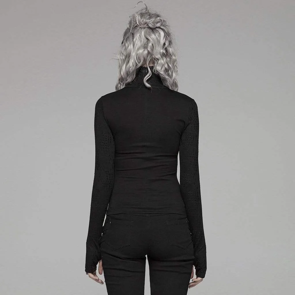 Women's Goth Turtleneck Cutout Long Sleeved Tops