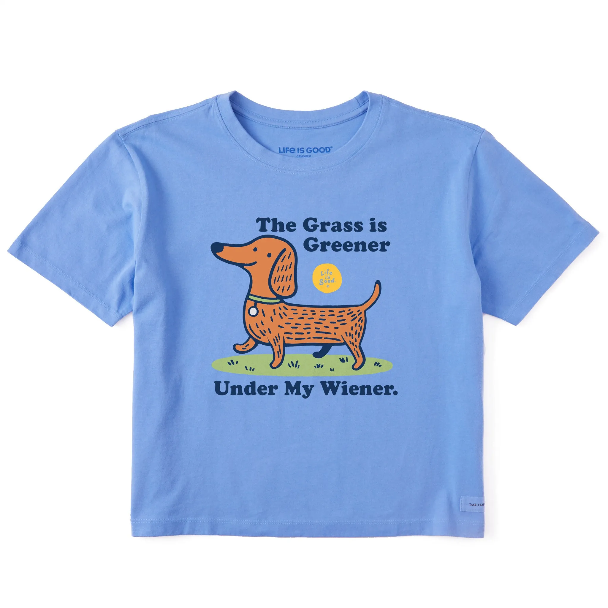 Women's Grass is Greener Wiener Short Sleeve Crusher Boxy Tee Life is Good