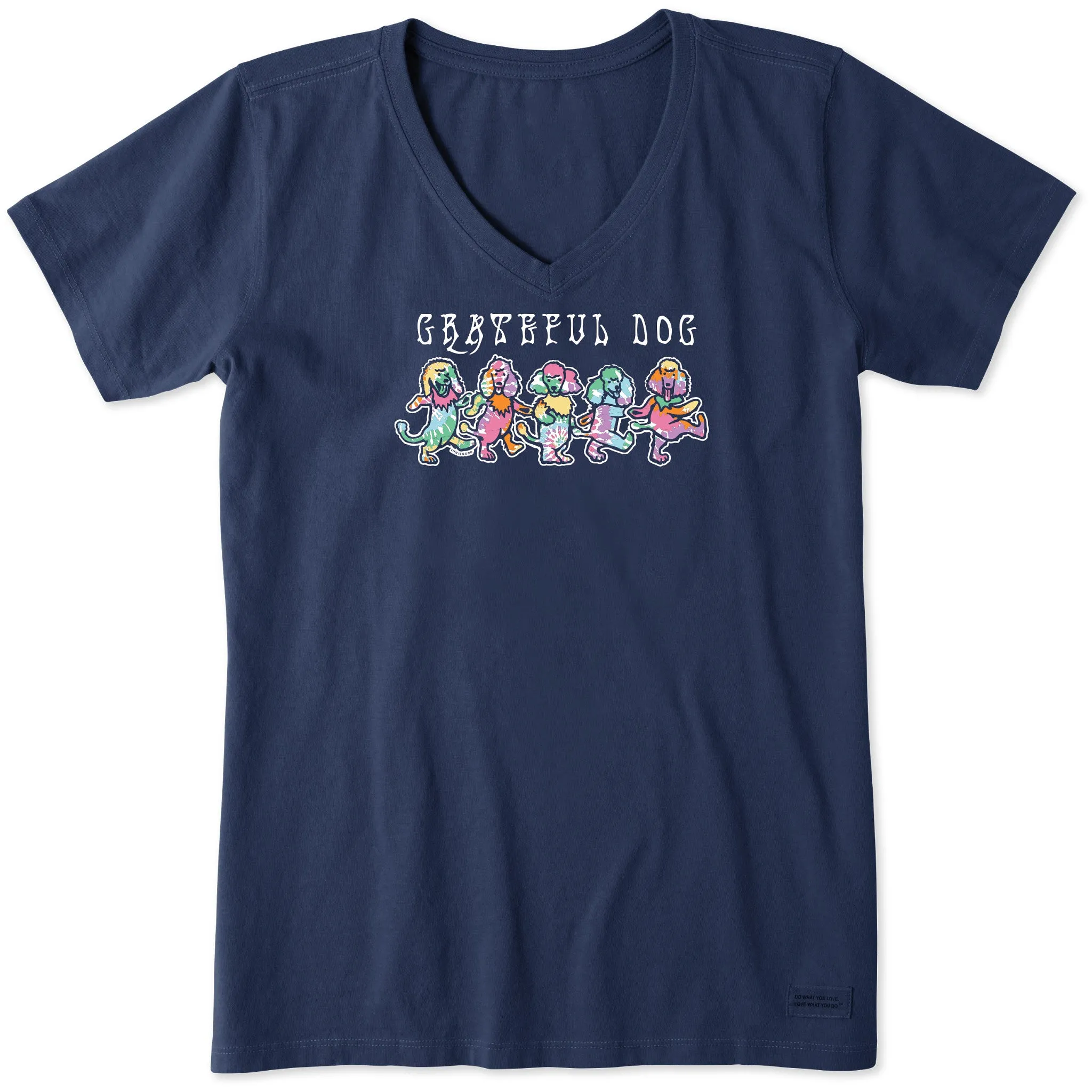 Women's Grateful Tie Dye Poodles Short Sleeve Crusher Vee Life is Good