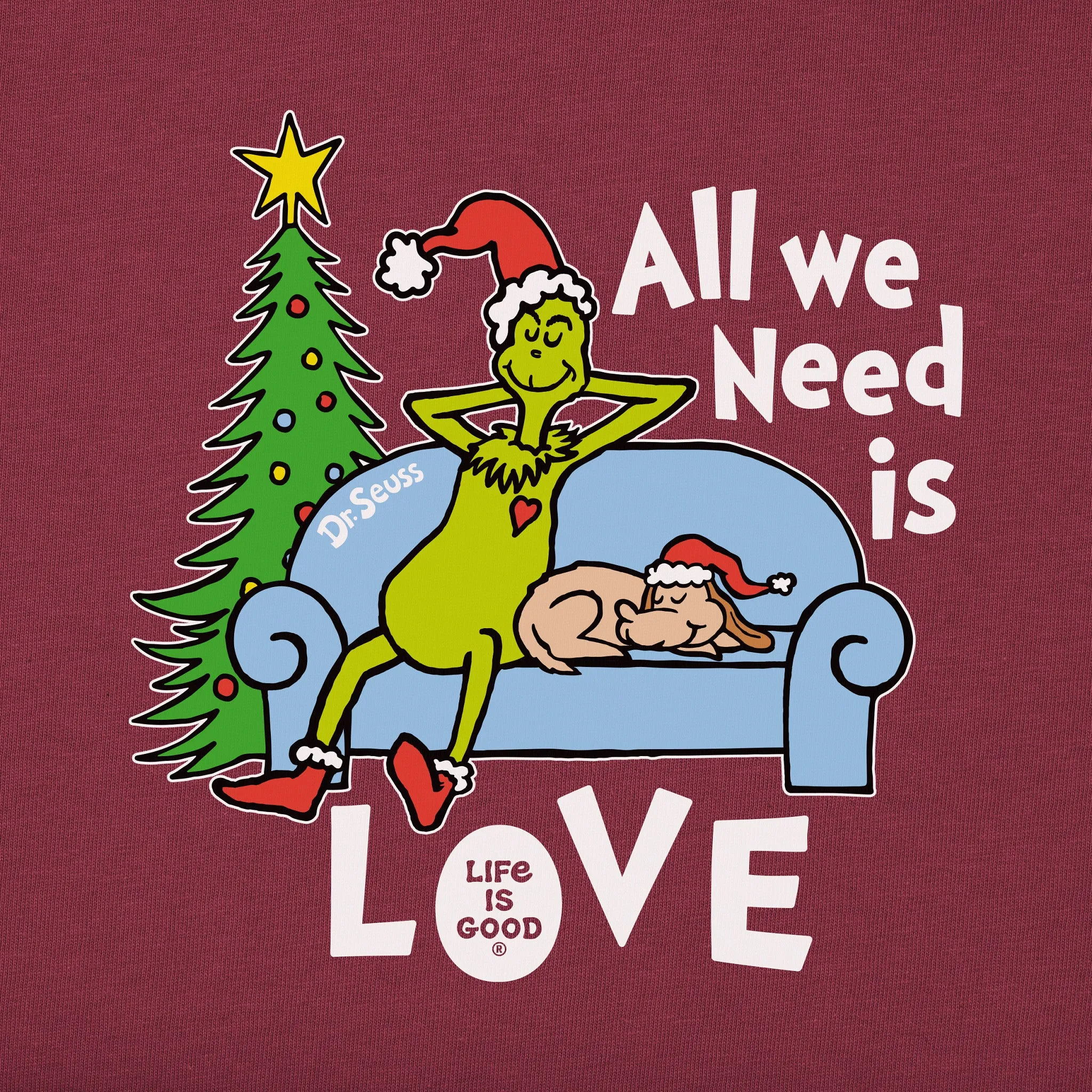 Women's Grinch & Max All we Need is Love Long Sleeve Crusher Tee Life is Good