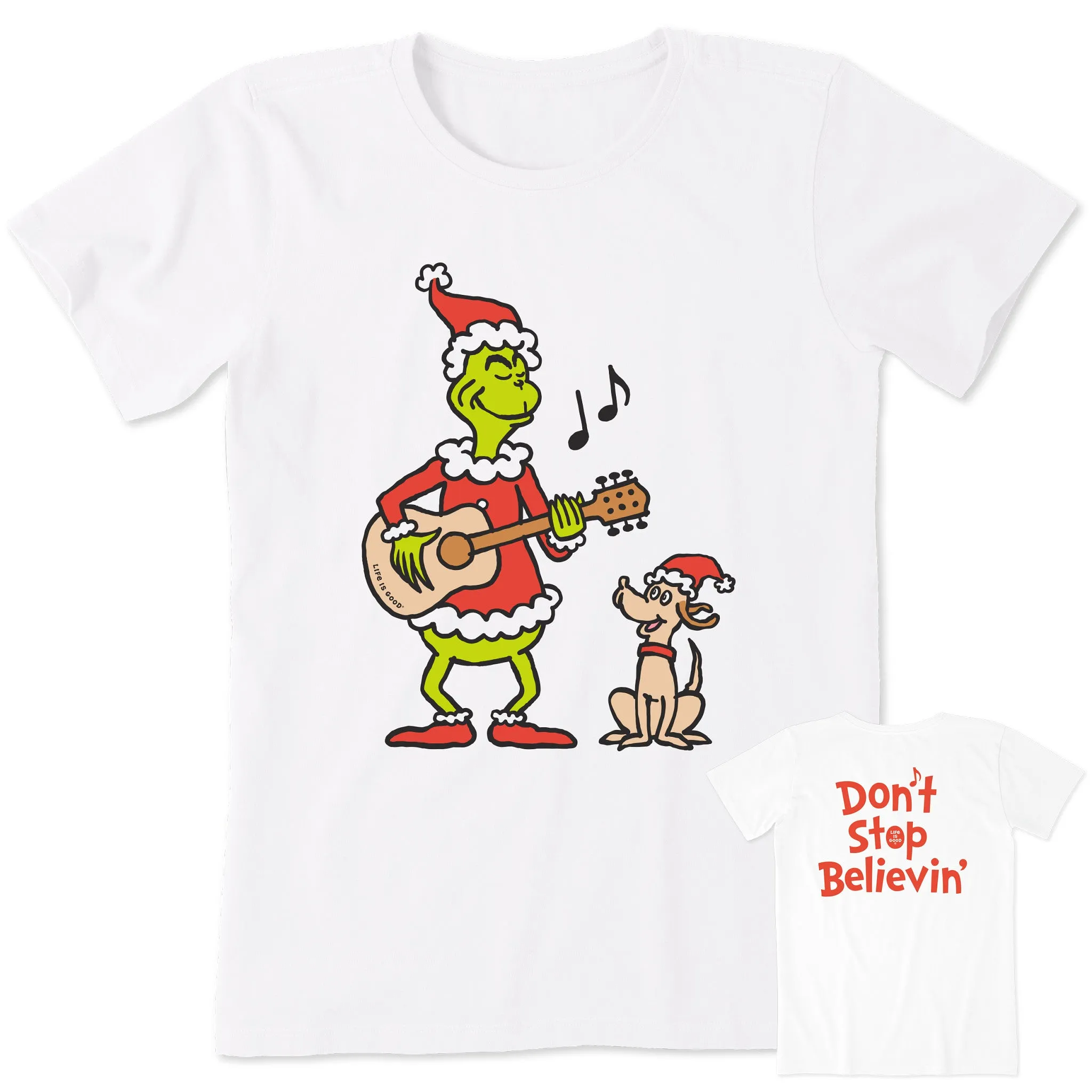 Women's Grinch and Max Dont Stop Believin Short Sleeve Crusher Tee Life is Good