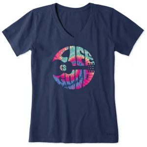 Women's Guitar Circle Psychedelic Tie Dye Short Sleeve Vee Life is Good
