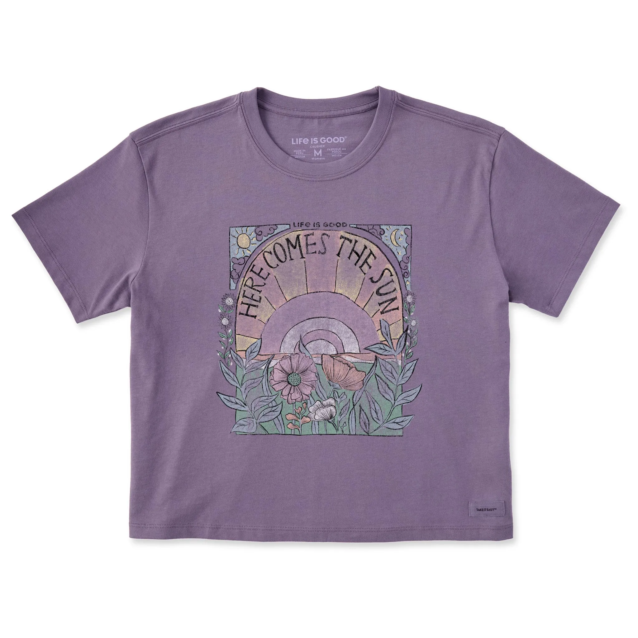 Women's Here Comes The Sun Hippie Short Sleeve Crusher Boxy Tee Life is Good