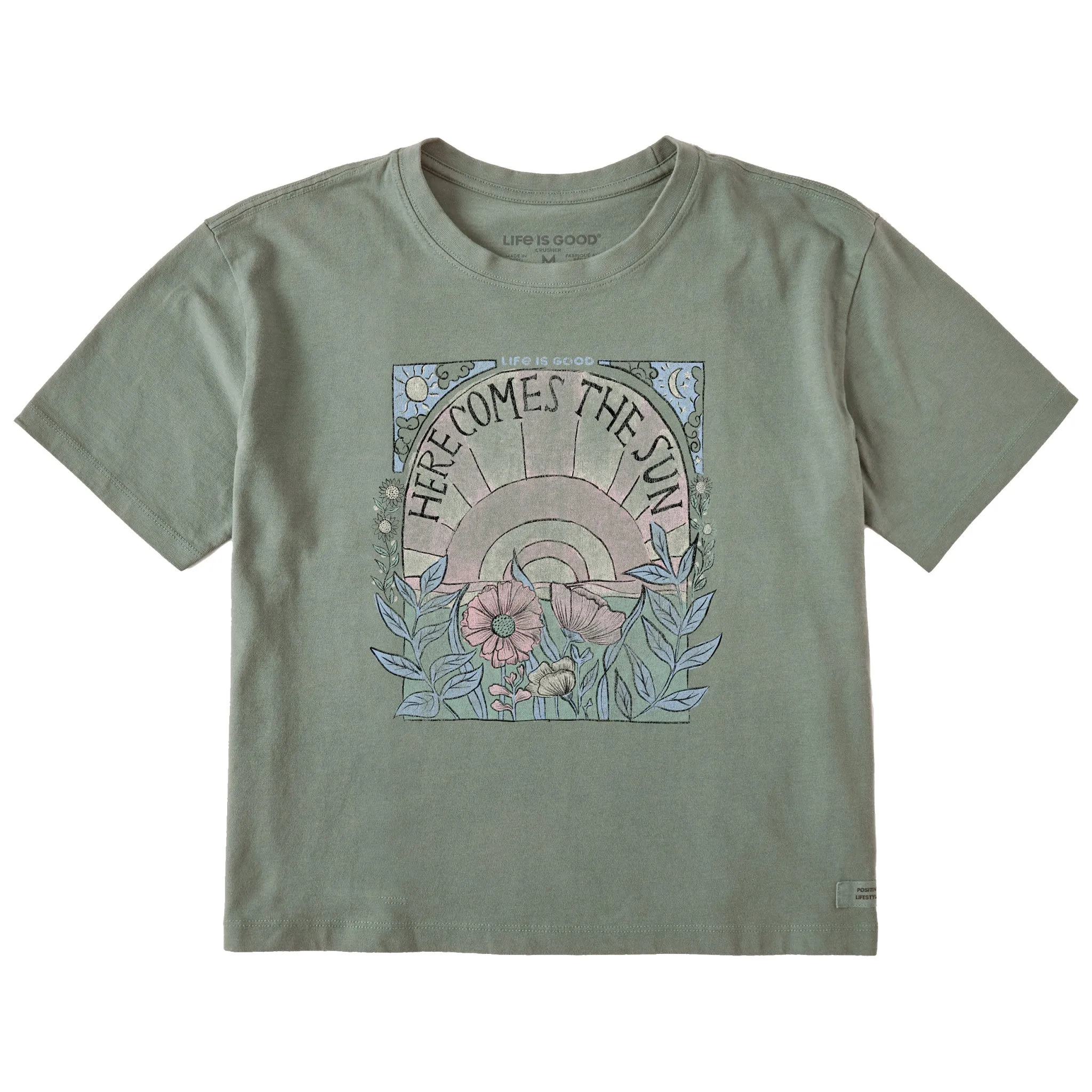 Women's Here Comes The Sun Hippie Short Sleeve Crusher Boxy Tee Life is Good