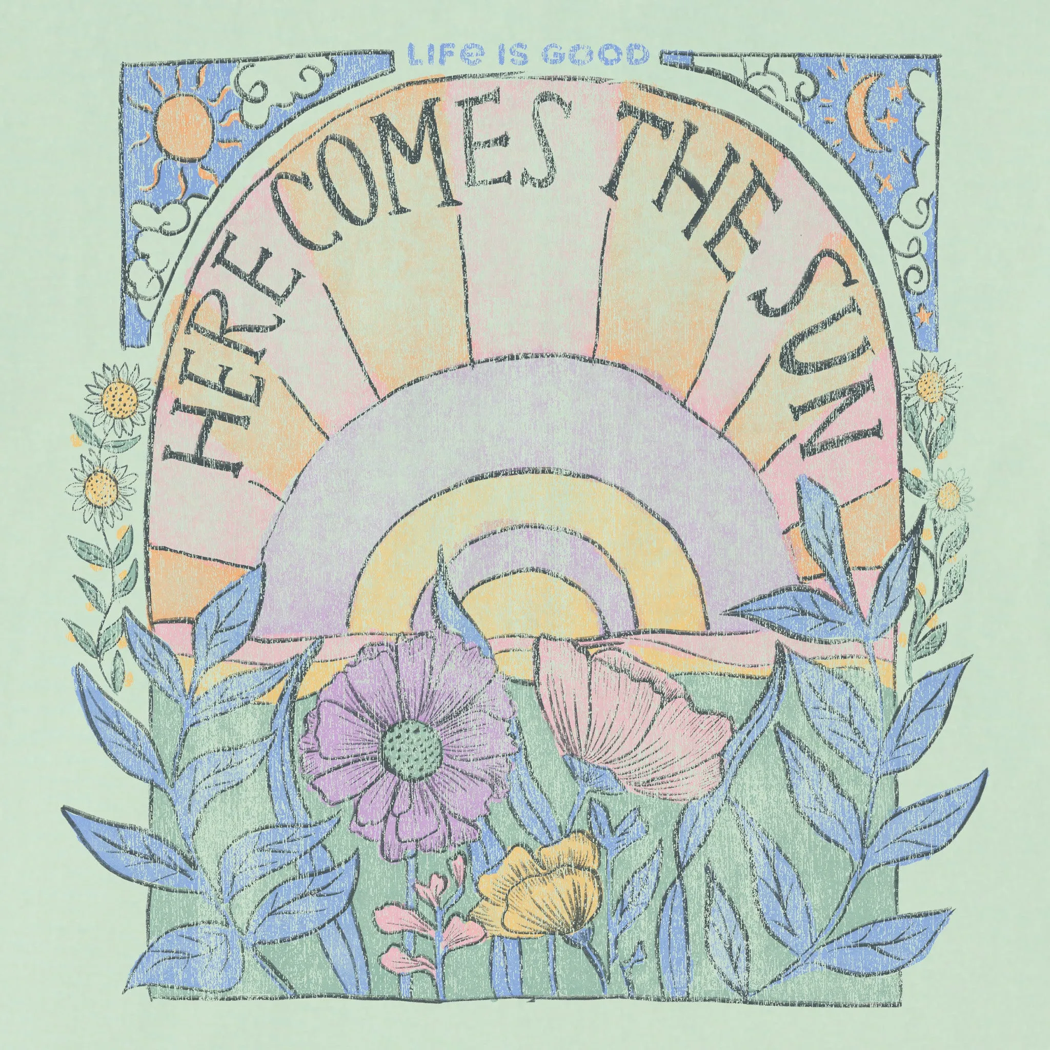 Women's Here Comes The Sun Hippie Short Sleeve Crusher Boxy Tee Life is Good