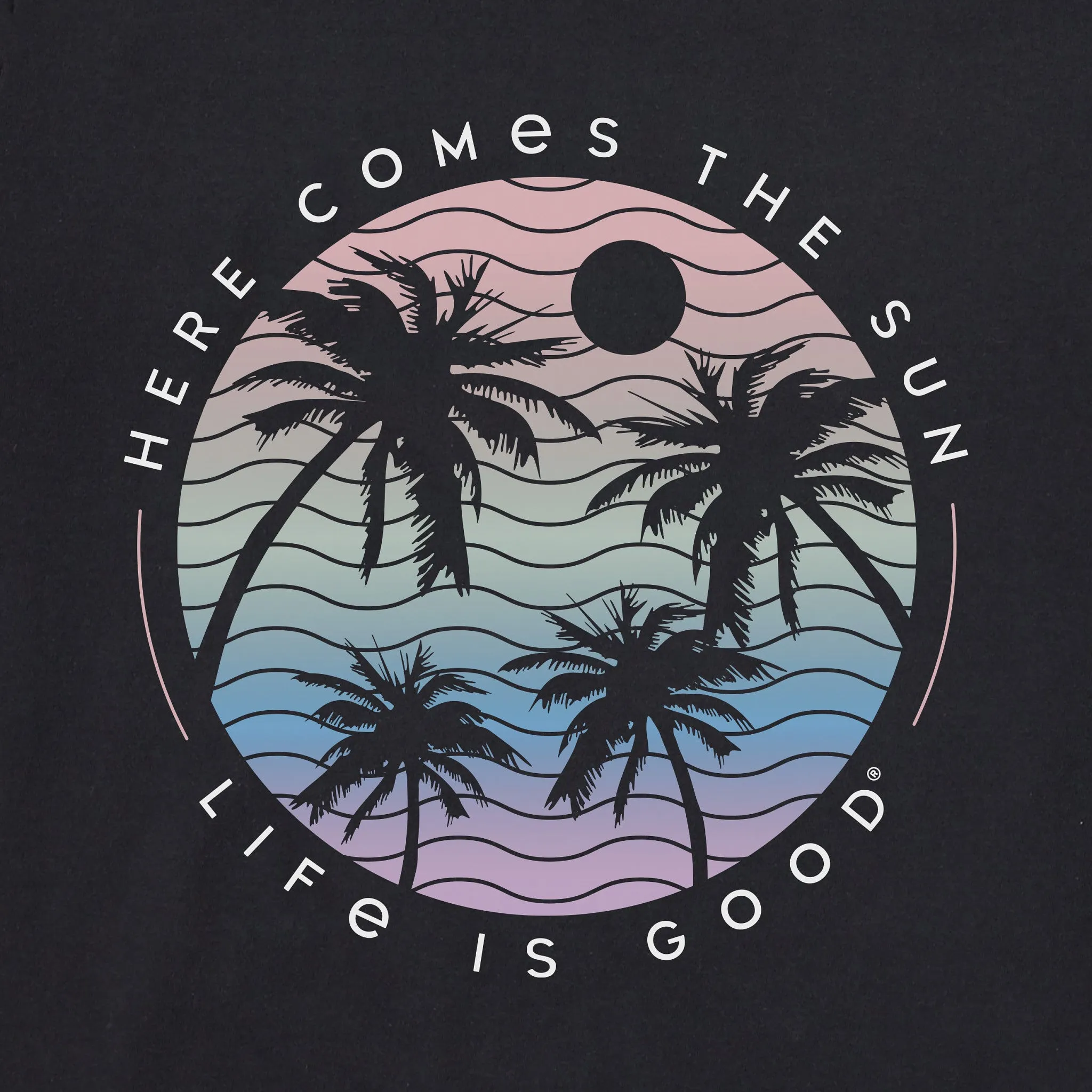 Women's Here Comes the Sun Palm Trees Short Sleeve Tee Life is Good