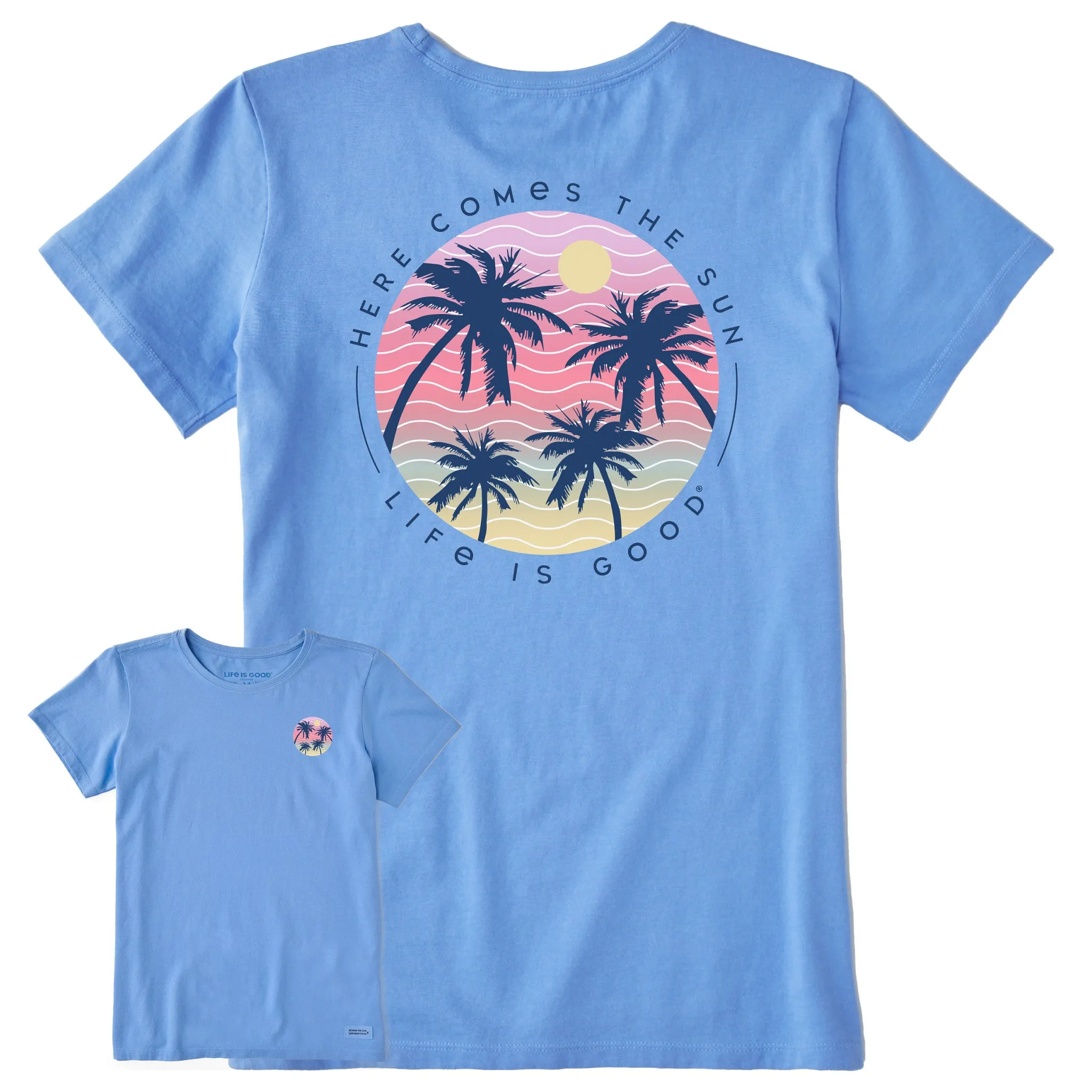Women's Here Comes the Sun Palm Trees Short Sleeve Tee Life is Good
