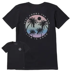 Women's Here Comes the Sun Palm Trees Short Sleeve Tee Life is Good