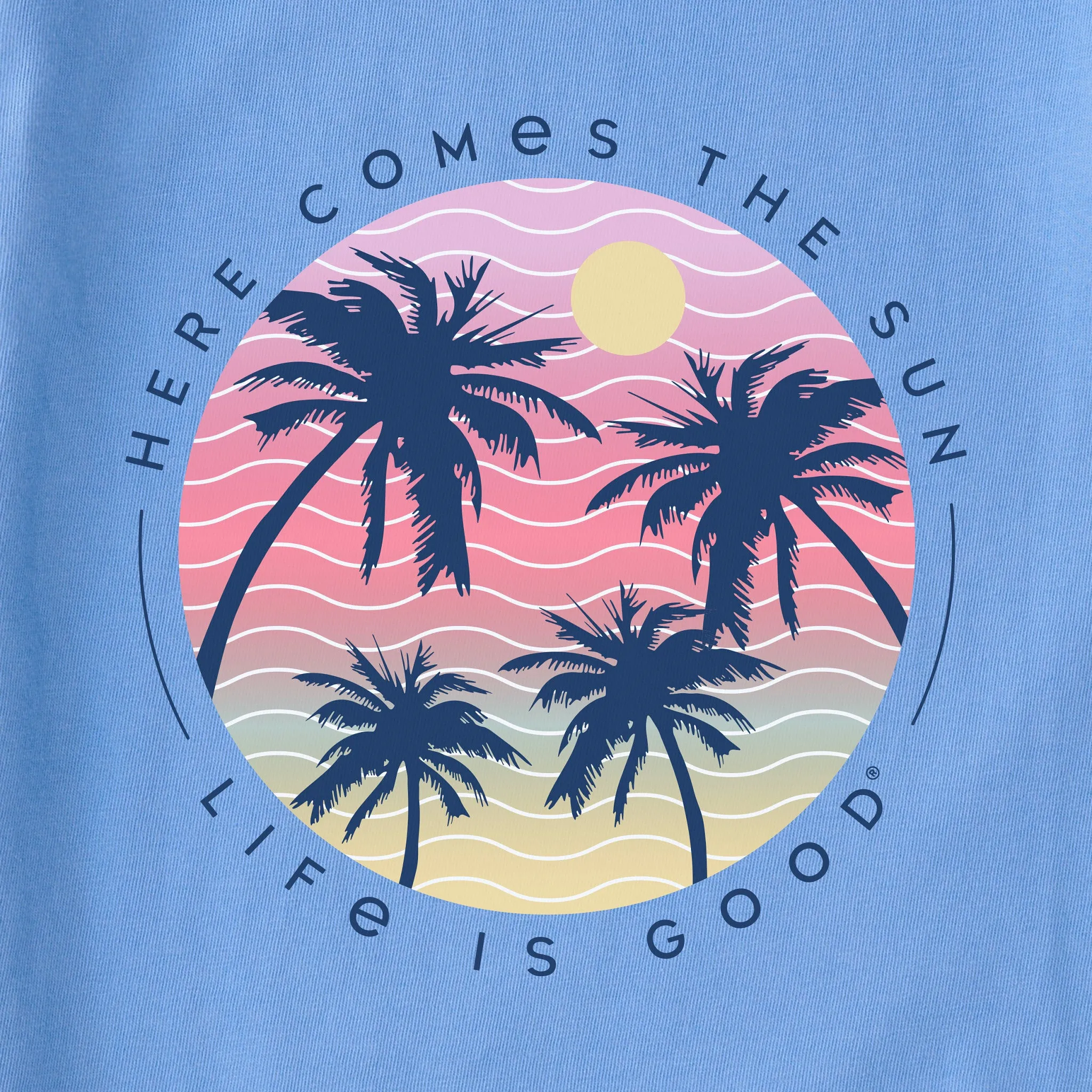 Women's Here Comes the Sun Palm Trees Short Sleeve Tee Life is Good