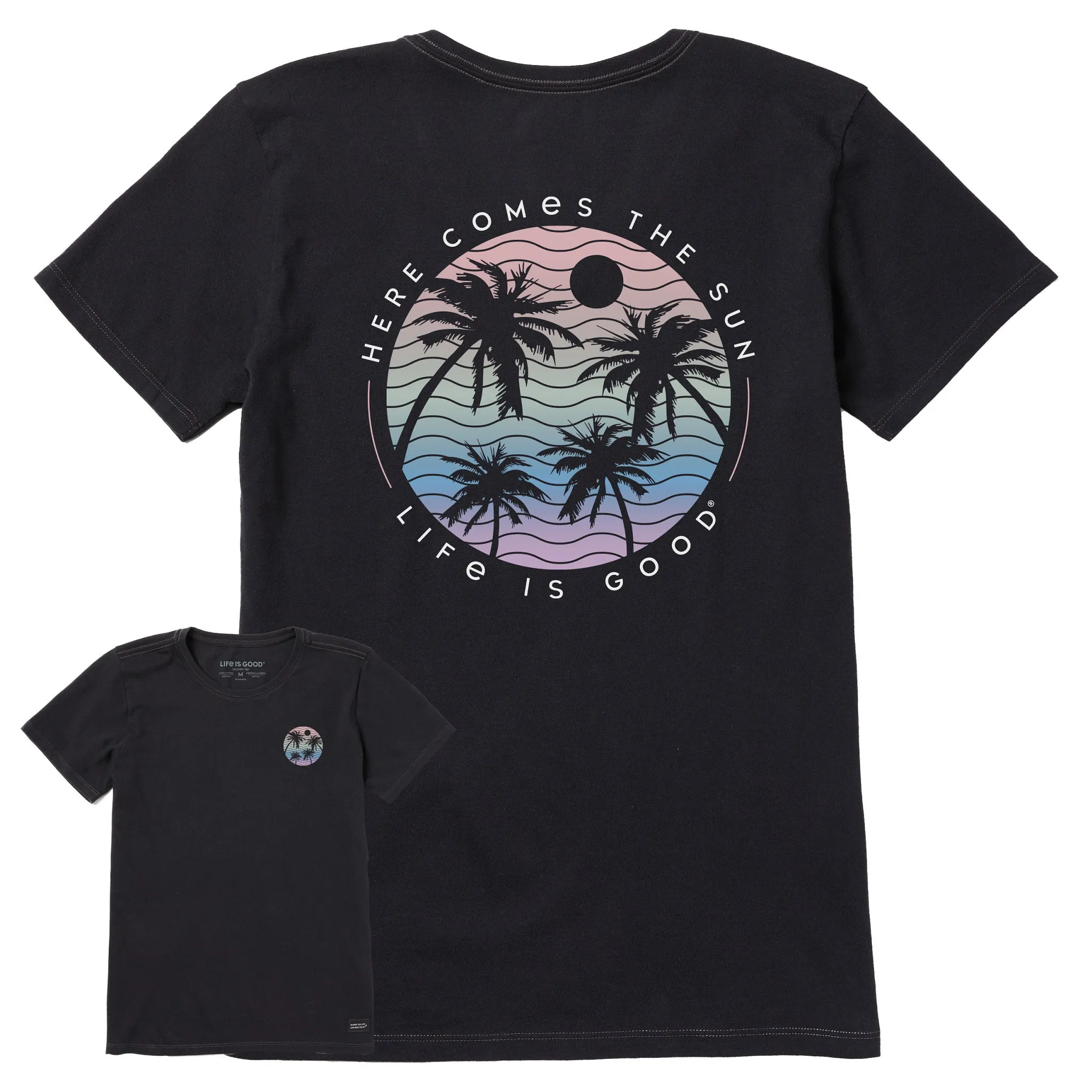 Women's Here Comes the Sun Palm Trees Short Sleeve Tee Life is Good