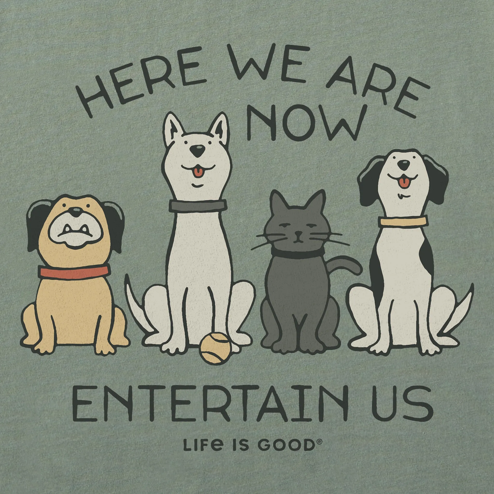 Women's Here We Are Now Entertain Us Short Sleeve Crusher Tee Life is Good