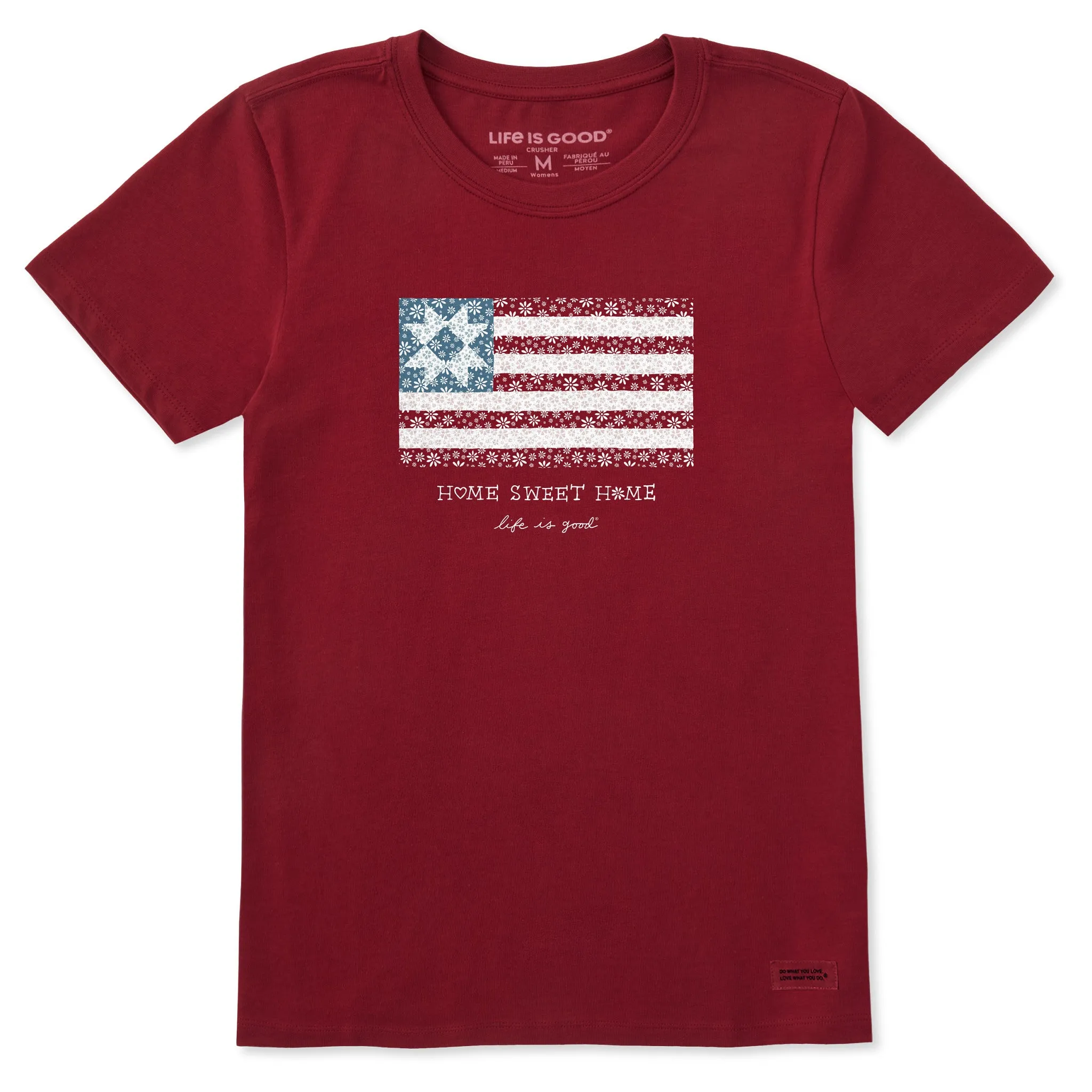 Women's Home Sweet Home Quilted Flag Short Sleeve Crusher Tee Life is Good