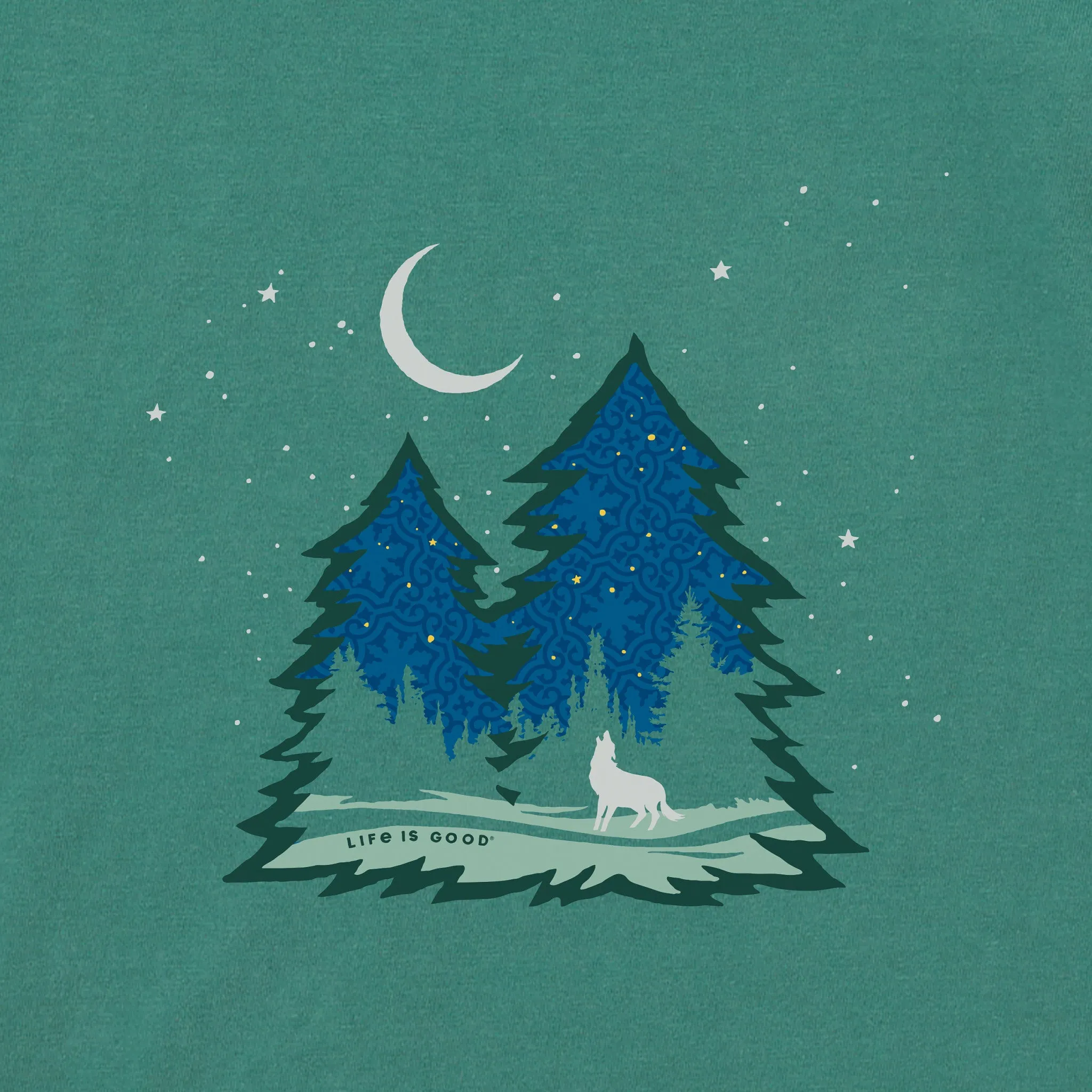 Women's Macro Evergreen Wolf Simply True Fleece Crew Life is Good