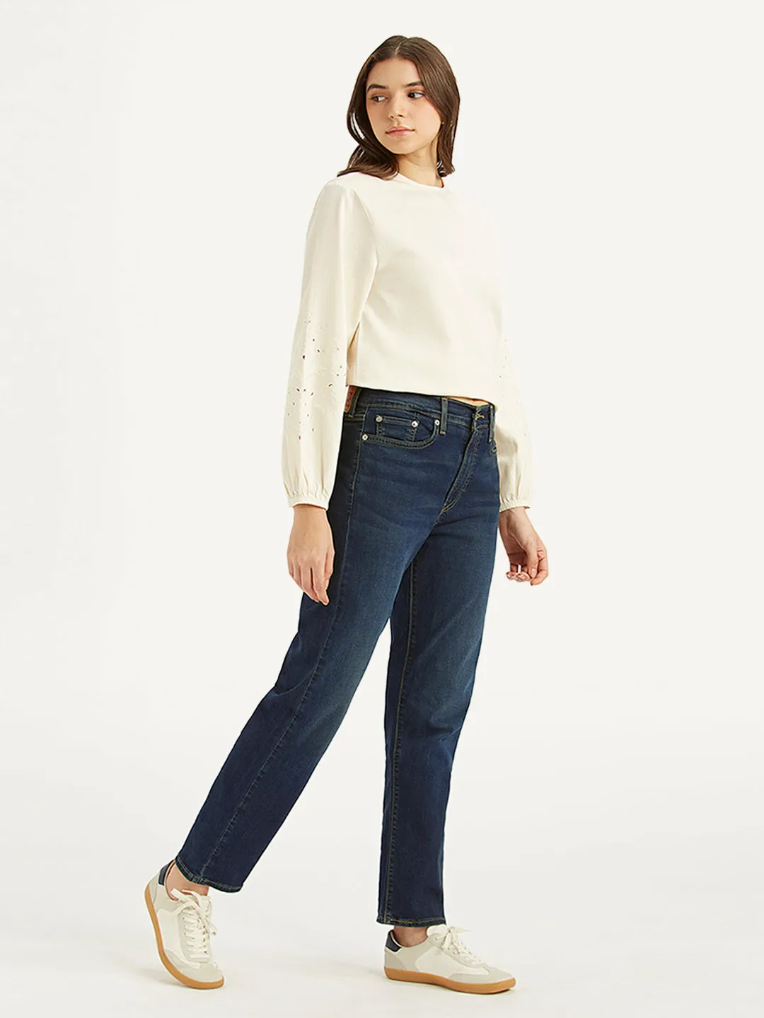Women's Mid Rise Wedgie Straight Fit Dark Blue Jeans LEVI'S