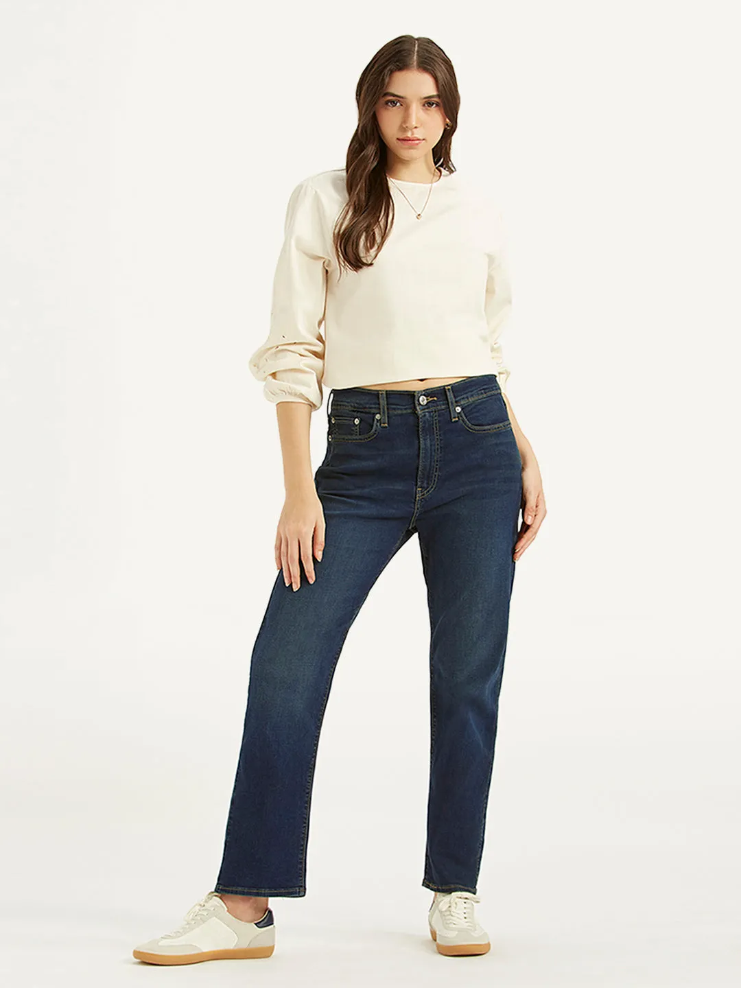 Women's Mid Rise Wedgie Straight Fit Dark Blue Jeans LEVI'S
